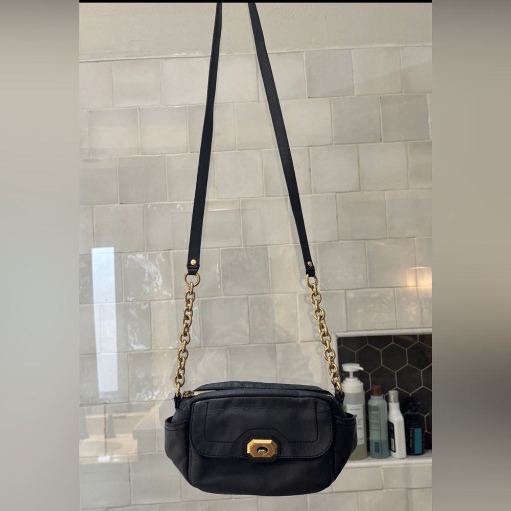Coach Black and Gold Crossbody Bag with Chain Detailing